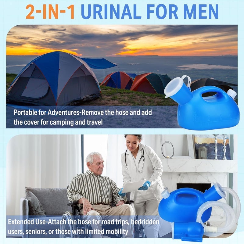 ONEDONE Urinals for Men -Spill Proof Men's Urine Bottle with 47" Hose Portable Male Urinal w/Separate Urine Outlet 68 OZ Pee Bottle for Seniors Hospital Home Camping Car Travel - Image 2